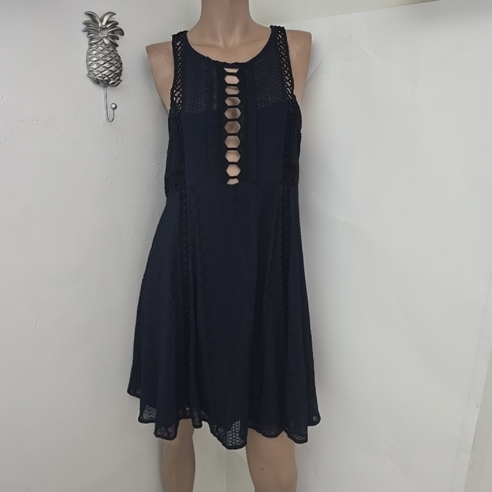 Free People Wherever You Go Navy Blue Halter Sleeveless Lined Dress Size 10 NWT